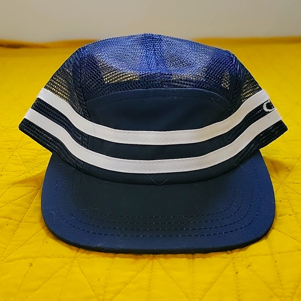 The Ampal Creative 5 panel unstructured camp hat blue mesh